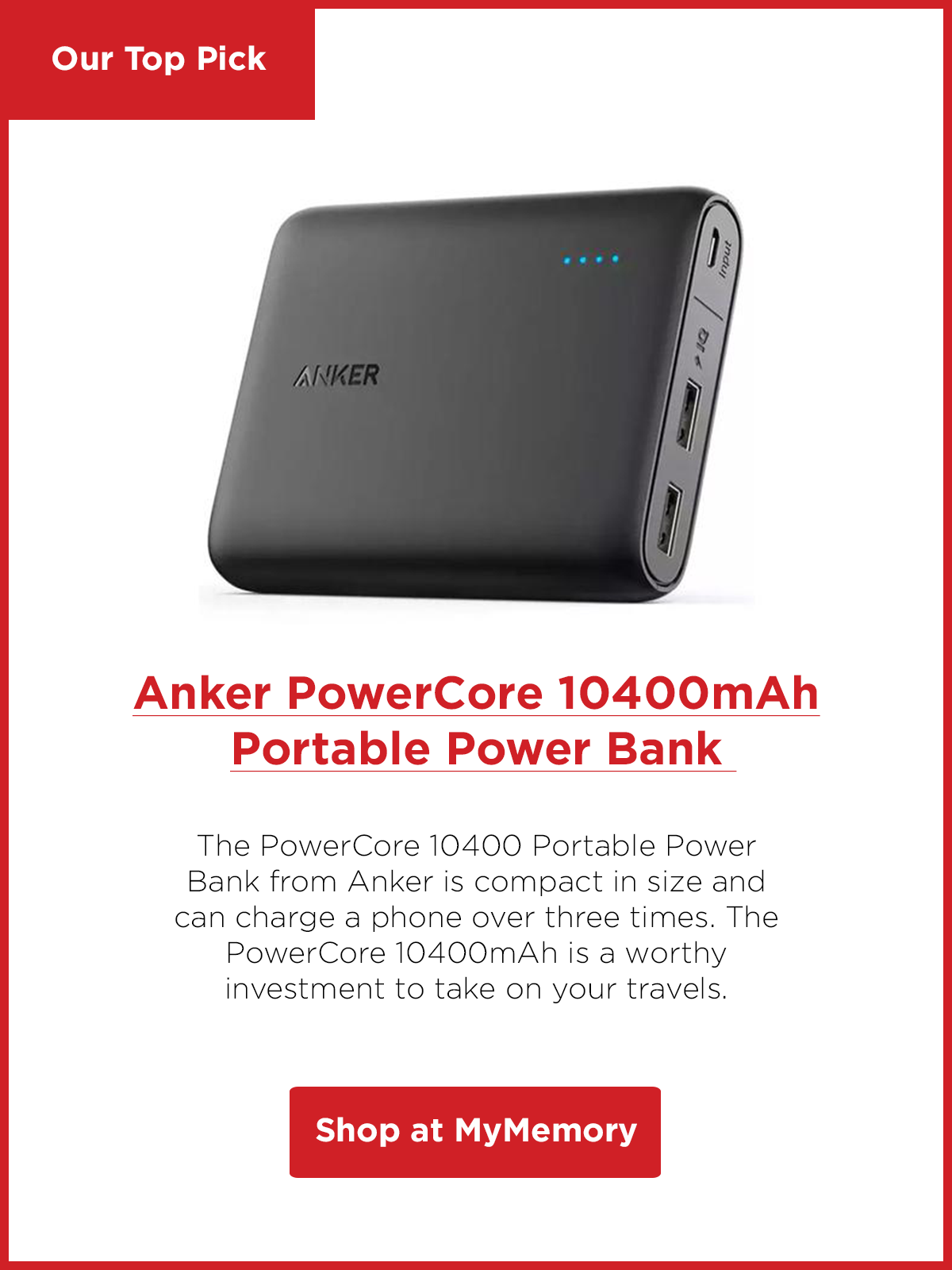 Anker PowerCore 3A 10400mAh Portable Power Bank with PowerIQ - Black