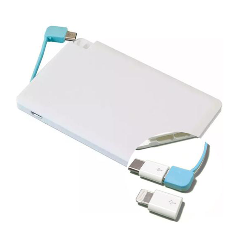 Credit Card Power Bank 2000mAh + USB-C & Lightning Connectors