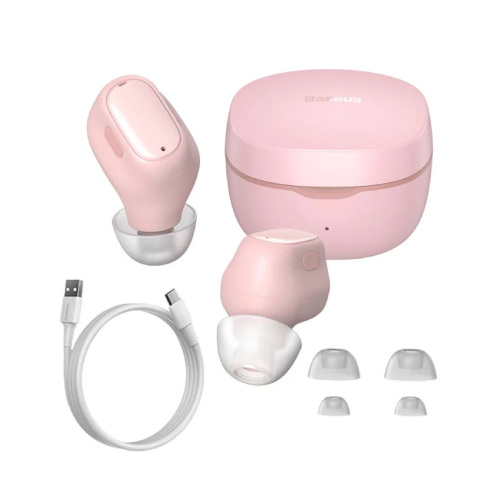 Side view of OS-Baseus Bowie WM01 True Wireless Earphones - Pink