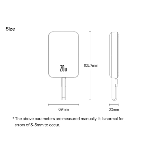 Side view of OS-Baseus Magnetic Mini Wireless Fast Charge Power Bank Type-C