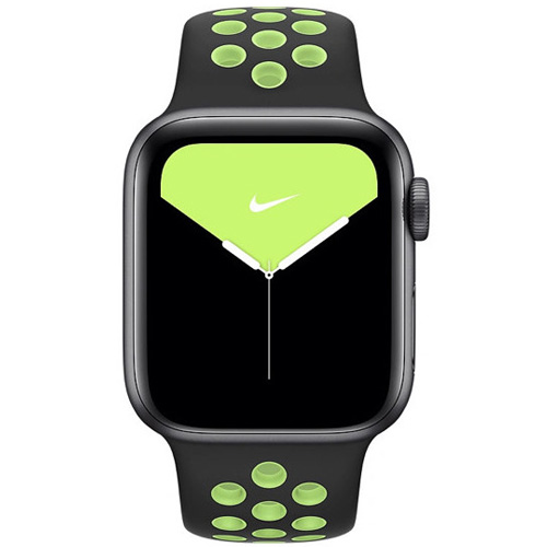 Side view of Apple Official Nike Watch Sport band 44mm - Black/Lime Blast