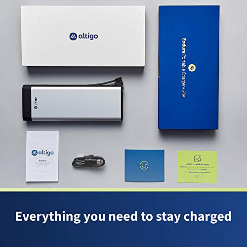 Side view of Altigo 20000mAh Power Bank with Built-In Micro USB & USB-C Cables