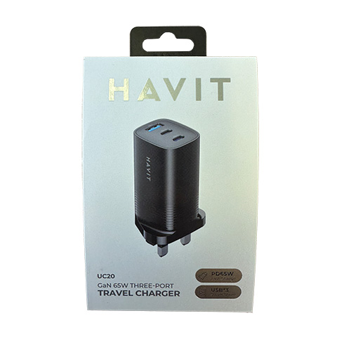 Side view of HAVIT UC20 65W USB-C Fast Charger - Black