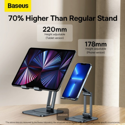 Side view of Baseus Desktop Biaxial Foldable Metal Stand (for Tablets) - Grey