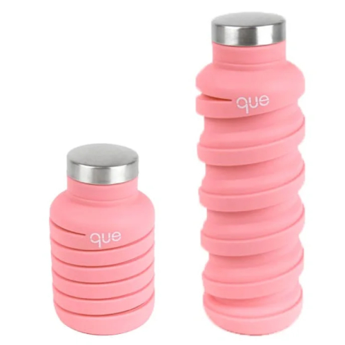Side view of Que Bottle, 20oz Collapsible Bottle - Coral Pink