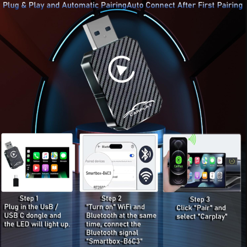 Side view of Wireless CarPlay Adapter - Black