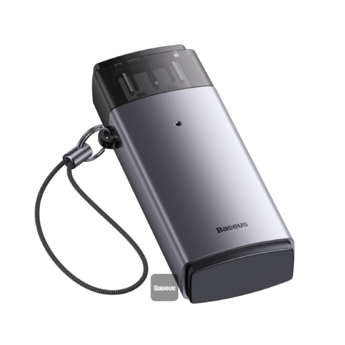 Side view of Baseus Lite Series USB-A to SD/TF Card Reader - Grey