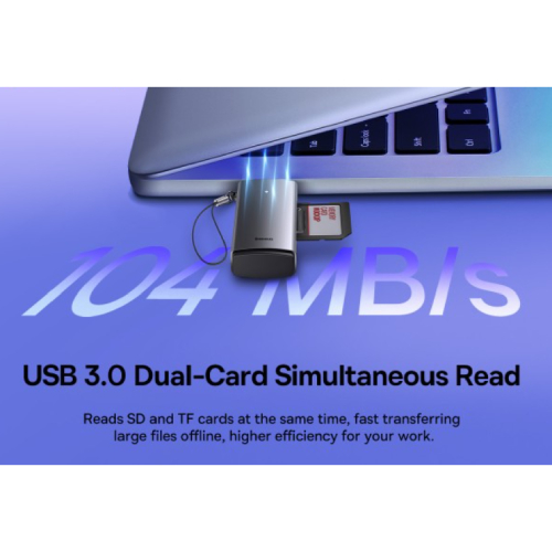 Side view of Baseus Lite Series USB-A to SD/TF Card Reader - Grey