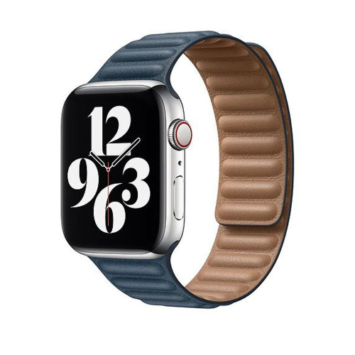 Side view of Apple Official Watch Leather Link Band 44mm - Baltic Blue