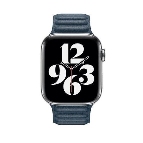 Side view of Apple Official Watch Leather Link Band 44mm - Baltic Blue
