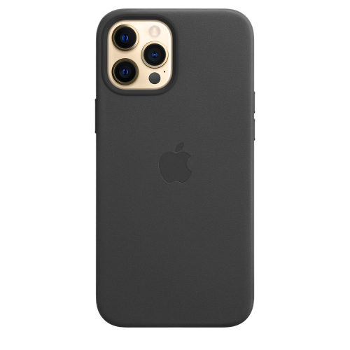 Side view of Apple iPhone 12 Pro Max Leather Case with MagSafe - Black (Open Box)