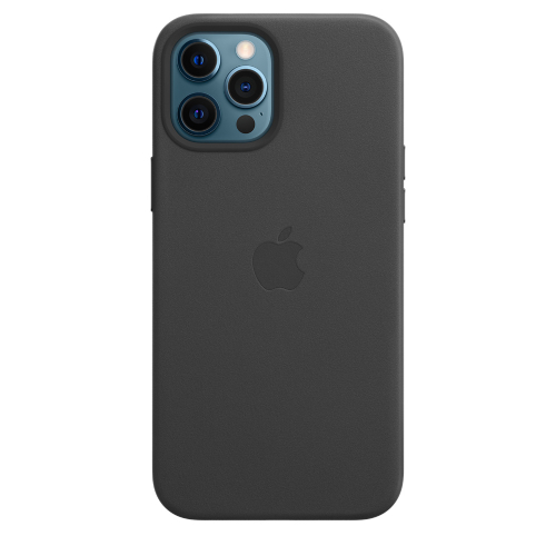 Side view of Apple iPhone 12 Pro Max Leather Case with MagSafe - Black (Open Box)