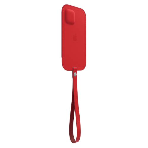 Side view of Apple Official iPhone 12 Pro Leather Sleeve with MagSafe -Red