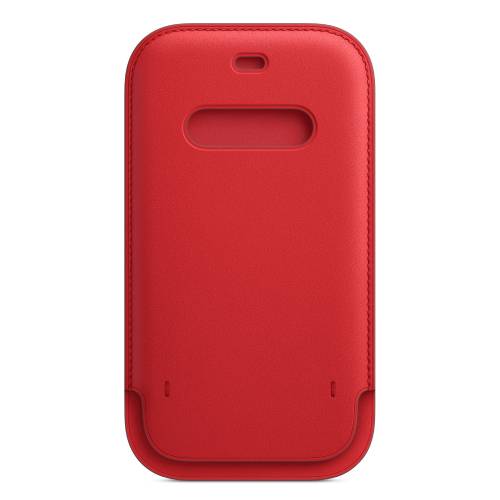Side view of Apple Official iPhone 12 Pro Leather Sleeve with MagSafe -Red
