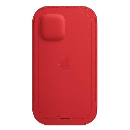 Side view of Apple Official iPhone 12 Pro Leather Sleeve with MagSafe -Red