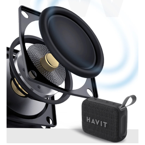 Side view of HAVIT SK874BT Portable Waterproof Wireless Speaker - Black