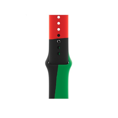 Side view of Apple Official Watch Band 38mm/40mm unity Sport Band - Black/ Green/